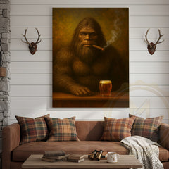 Maxcorners Bigfoot Smoking Cigar With Beer Rustic Lodge Wall Art Wrapped Canvas