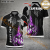 Maxcorners Grey Line Fire Bowling Ball & Pins  Personalized Name, Team Name 3D Polo Shirt (4 Colors)