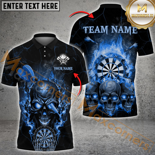 Maxcorners Darts Skull Fire Dartboard Multicolor Options Personalized Name, Team Name 3D Polo Shirt (4 Colors)