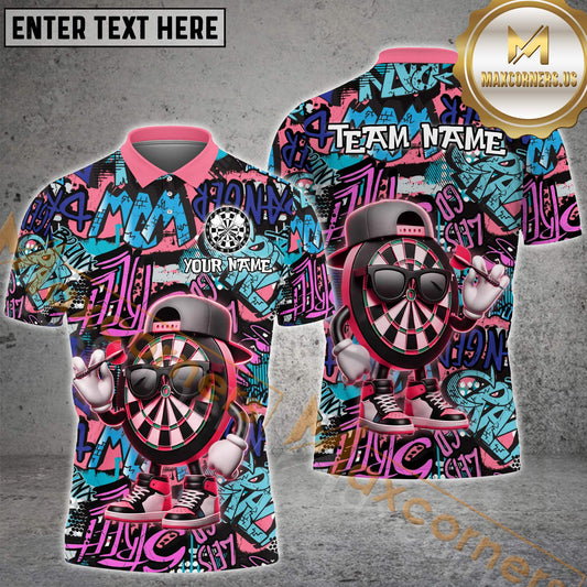 Maxcorners Graffiti Darts Funny Dartboard Multicolor Options Personalized Name, Team Name 3D Polo Shirt (4 Colors)