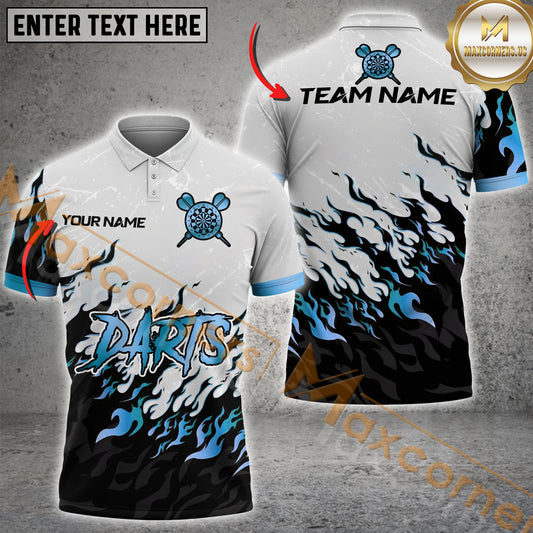 Maxcorners Darts Flame Golden Premium Pattern Multicolor Options Personalized Name, Team Name 3D Polo Shirt (4 Colors)