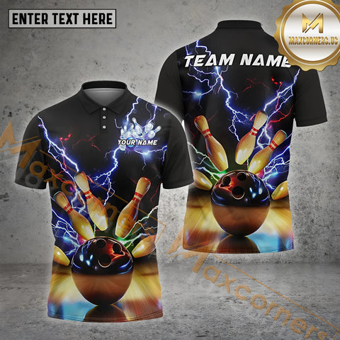 Maxcorners Bowling Shirt Thunder Neon Strike Colorful Style Multicolor Options Personalized Name, Team Name 3D Shirt