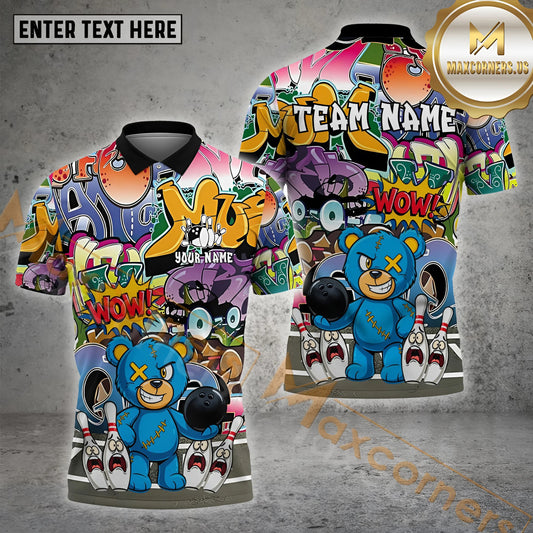 Maxcorners Teddy Bowling Attack Multicolor Options Personalized Name, Team Name 3D Shirt (4 Colors)