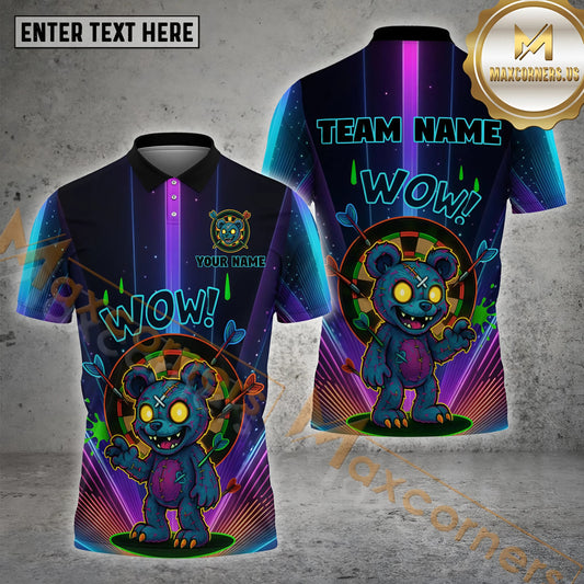 Maxcorners Wild Bear Dartboard WOW Neon Pattern Multicolor Options Personalized Name, Team Name 3D Shirt (4 Colors)