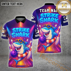 Maxcorners Bowling Strike Shark Neon Fun  Personalized Name, Team Name 3D Shirt