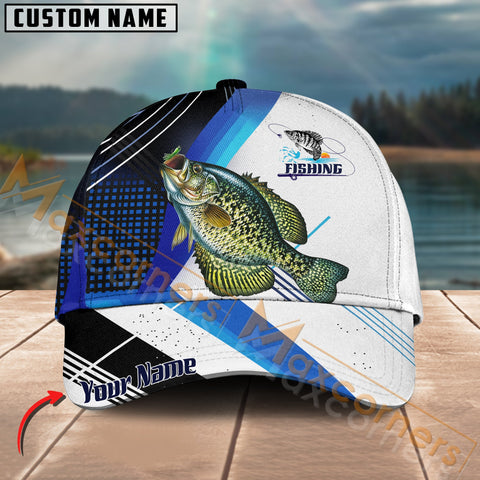 Maxcorners Crappie Fishing Blue Pattern White Line Pattern Multicolor Personalized Name 3D Cap