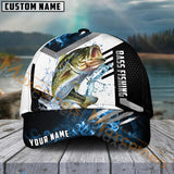 Maxcorners Bass Fishing Blue Flame Sport Pattern Personalized Name 3D Cap