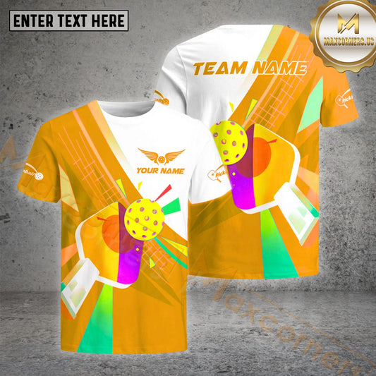 Maxcorners Pickleball Ball Colorful Swing Pattern Customized Name, Team Name 3D Shirt (4 colors)