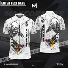 Maxcorners Billiards Ball Skull Thunder Lightning Pattern Multicolor Options Personalized Name, Team Name 3D Polo Shirt