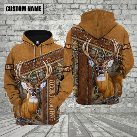 Maxcorners Deer Hunting Leather Pattern Custom Name Shirt 3D All Over Printed Clothes