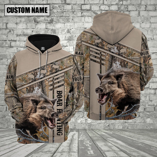 Maxcorners Boar Hunting Light Leather Pattern Custom Name Shirt 3D All Over Printed Clothes