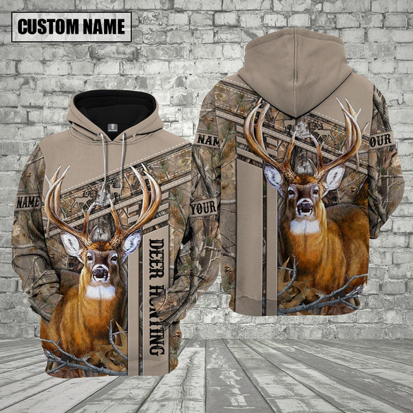 Maxcorners Deer Hunting Light Leather Pattern Custom Name Shirt 3D All Over Printed Clothes