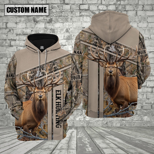 Maxcorners Elk Hunting Light Leather Pattern Custom Name Shirt 3D All Over Printed Clothes