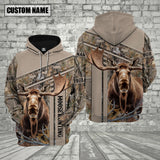 Maxcorners Moose Hunting Light Leather Pattern Custom Name Shirt 3D All Over Printed Clothes