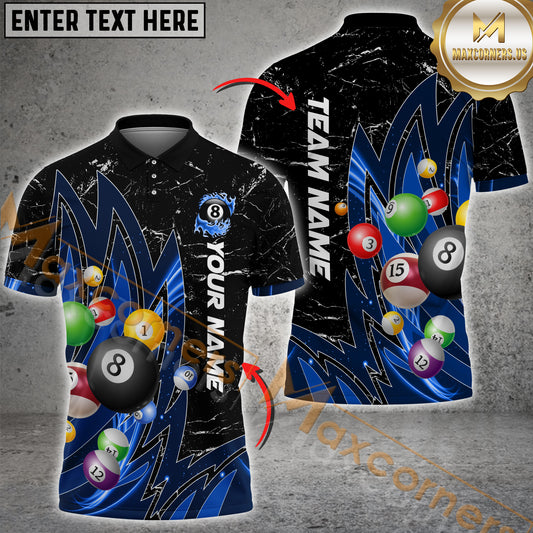 Maxcorners Billiard Light Eagle Wing Pattern Multicolor Options Personalized Name, Team Name 3D Polo Shirt (4 Colors)