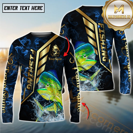Maxcorners Saltwater Fish Fishing Gold Smoke Premium Sport Style Personalized Name, Team Name Long Sleeve Shirt (6 Breeds)