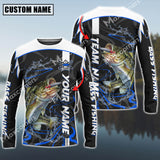 Maxcorner Bass Fishing With Bait Blue Jersey Sport  Sun Protection Personalized Name And Team Name Long Sweat Shirt