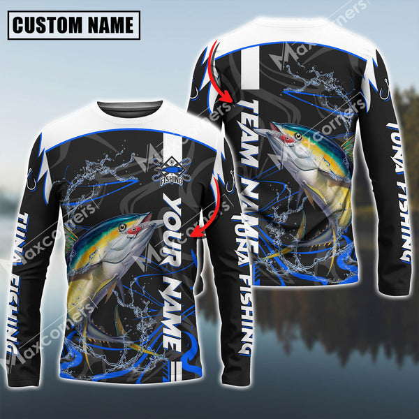 Maxcorner Tuna Fishing With Bait Blue Jersey Sport  Sun Protection Personalized Name And Team Name Long Sweat Shirt