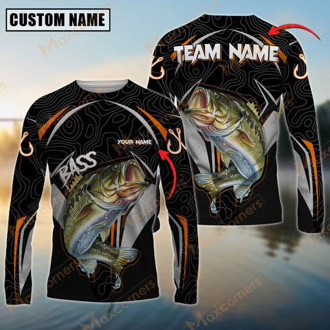 Maxcorner Bass Fishing Silver Line Orange Jersey Sun Protection Personalized Name And Team Name Long Sweat Shirt