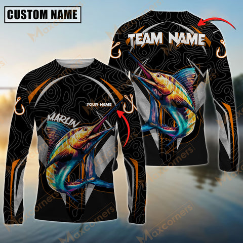 Maxcorner Marlin Fishing Silver Line Orange Jersey Sun Protection Personalized Name And Team Name Long Sweat Shirt