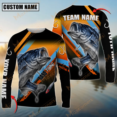 Maxcorner Bass Fishing Blue Orange Line Jersey Sport Sun Protection Personalized Name And Team Name Long Sweat Shirt