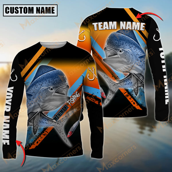 Maxcorner Mahi-Mahi Fishing Blue Orange Line Jersey Sport Sun Protection Personalized Name And Team Name Long Sweat Shirt