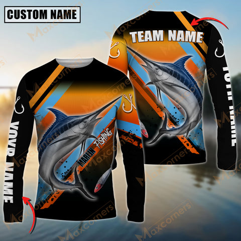 Maxcorner Marlin Fishing Blue Orange Line Jersey Sport Sun Protection Personalized Name And Team Name Long Sweat Shirt