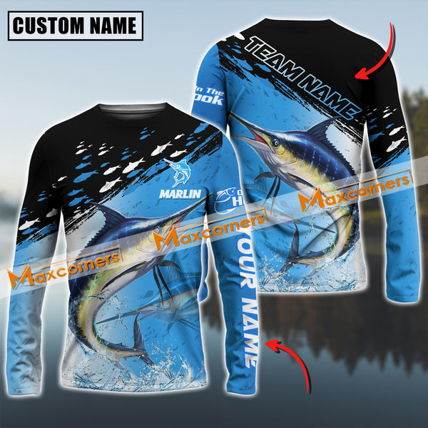 Maxcorner Marlin Fishing School Of Fish Pattern Jersey Sport Personalized 3D Long Sleeve Shirt