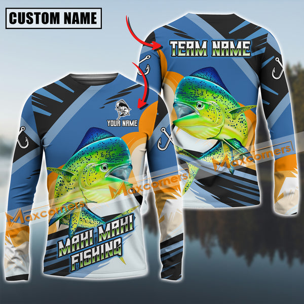 Maxcorners Mahi-Mahi Fishing Blue Orange Jersey Sport Pattern Sun Protection Personalized Name Team Name 3D Shirts