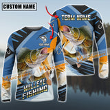 Maxcorners Walleye Fishing Blue Orange Jersey Sport Pattern Sun Protection Personalized Name Team Name 3D Shirts