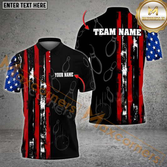Maxcorner Bowling Ball & Pins Flag Half Pattern Multicolor Option Customized Name 3D Shirt (2 Colors)