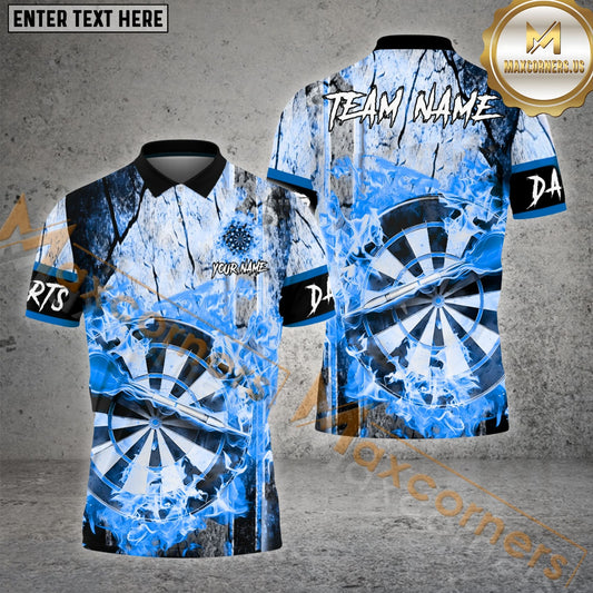 Maxcorners Darts Old Wall Flame Pattern Multicolor Options Personalized Name, Team Name 3D Polo Shirt (4 Colors)
