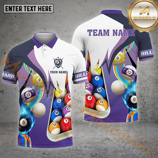 Maxcorners Billiard Light Ball 8 Flame Premium Jersey Sport Multicolor Options Personalized Name, Team Name 3D Polo Shirt (4 Colors)