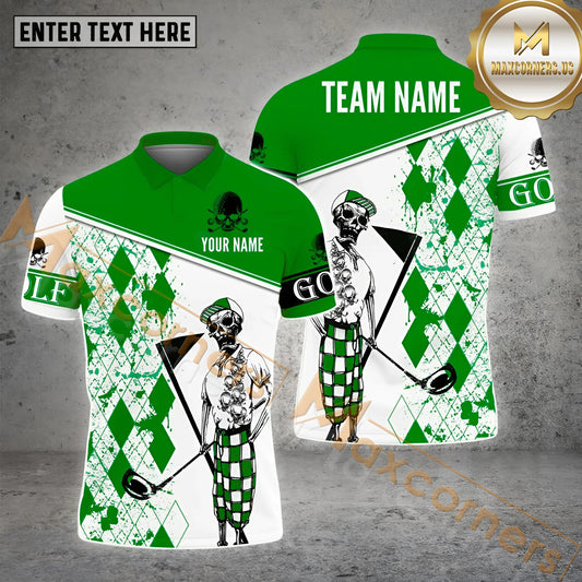 Maxcorners Golf Skull Player  Multicolor Option Customized Name, Team Name 3D Polo Shirt (6 Colors)