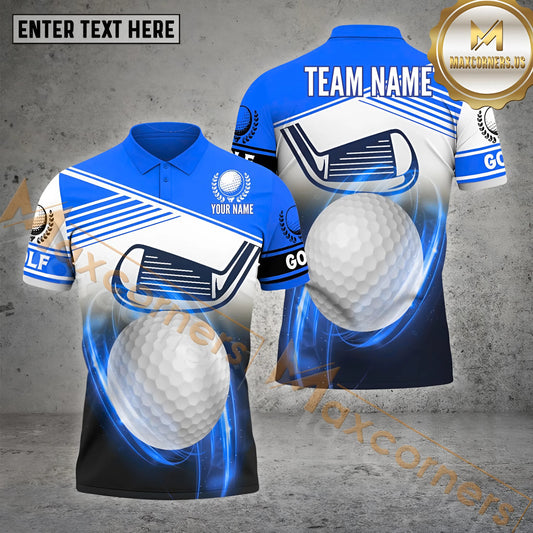 Maxcorners Golf Light Ball Basic Multicolor Option Customized Name, Team Name 3D Polo Shirt (6 Colors)
