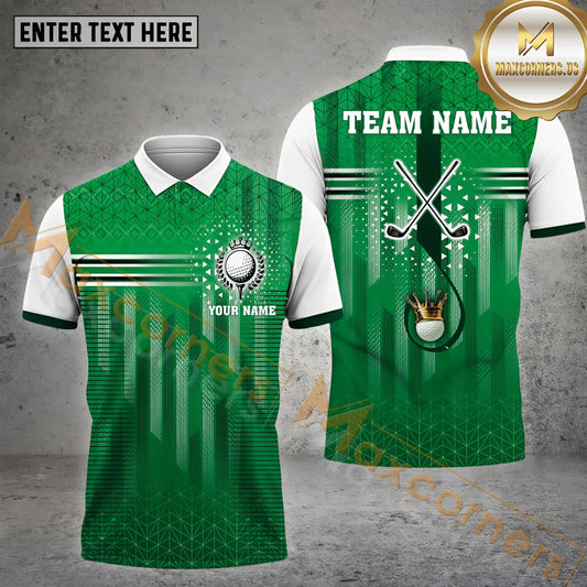 Maxcorners Golf Ball Crown Pattern Multicolor Option Customized Name, Team Name 3D Polo Shirt (4 colors)