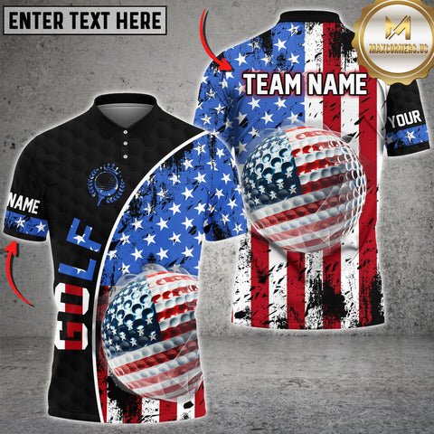 Maxcorners Patriotic American Flag Golf Jersey Personalized Name, Team Name 3D Shirt