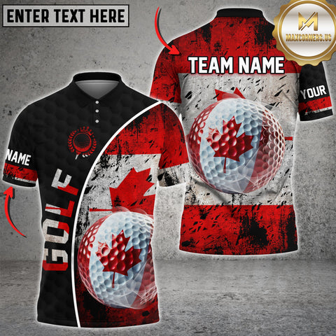 Maxcorners Patriotic Canadian Flag Golf Jersey Personalized Name, Team Name 3D Shirt