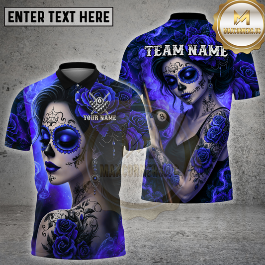Maxcorners Sugar Skull Billiards Shirt Rose Tattoo Gothic Art Multicolor Options Personalized Name, Team Name 3D Shirt (4 Colors)