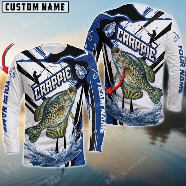 Maxcorner Crappie Fishing Jersey Blue Line Pattern Personalized 3D Long Sleeve Shirt