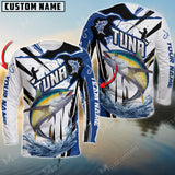 Maxcorner Tuna Fishing Jersey Blue Line Pattern Personalized 3D Long Sleeve Shirt