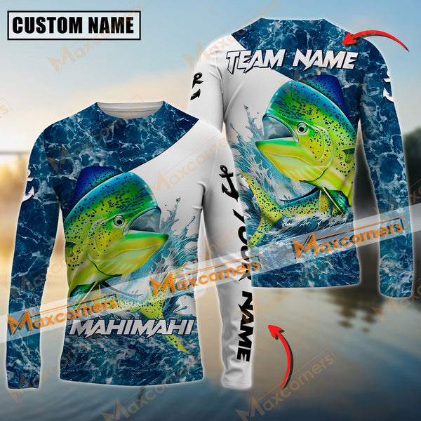 Maxcorner Mahi-Mahi Fishing Blue Sea Water Sun Protection Personalized Name And Team Name Long Sweat Shirt