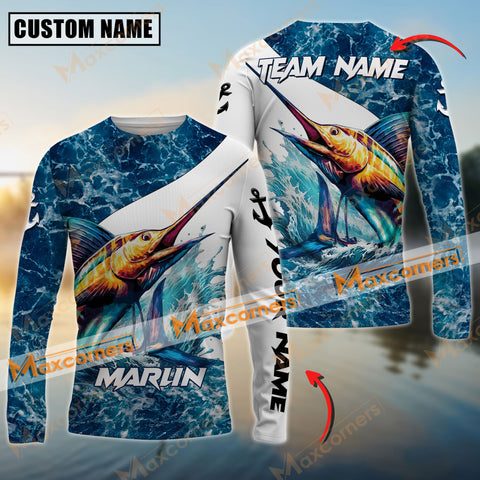 Maxcorner Marlin Fishing Blue Sea Water Sun Protection Personalized Name And Team Name Long Sweat Shirt