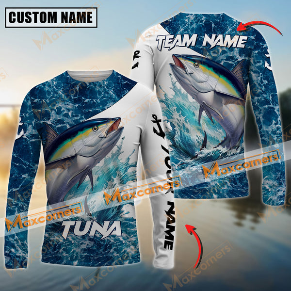 Maxcorner Tuna Fishing Blue Sea Water Sun Protection Personalized Name And Team Name Long Sweat Shirt