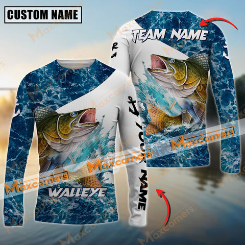 Maxcorner Walleye Fishing Blue Sea Water Sun Protection Personalized Name And Team Name Long Sweat Shirt