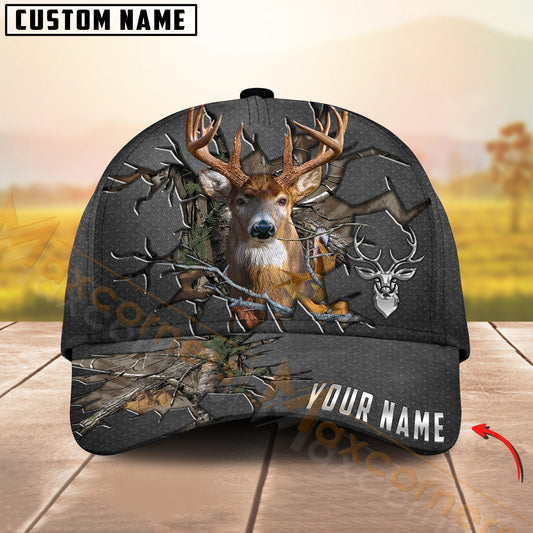 Maxcorners Deer Hunting Cap Crack Camo Forest Personalized Name 3D Cap (4 Colors)