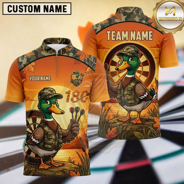Maxcorners Darts Outdoor Hunter Waterfowl Character Camouflage Vest Cap Darts Dartboard Target Bullseye Sunset Lake 180 Points Multi Options Personalized Name, Team Name Unisex 3D Shirt