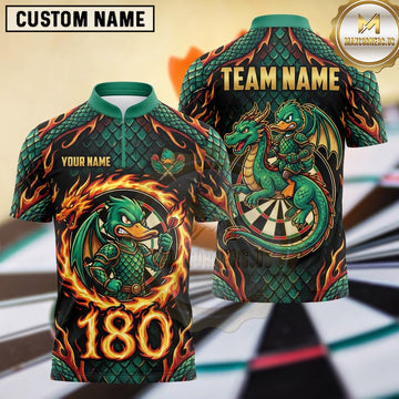 Maxcorners Darts Mythical Dragon Knight Waterfowl Character Dragon Armor Fire Flames Scaled Texture Darts Dartboard 180 Points Multi Options Personalized Name, Team Name Unisex 3D Shirt
