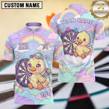 Maxcorners Darts Cute Pastel Rainbow Waterfowl Character Clouds Stars Cap Darts Dartboard Target Bullseye 180 Points Multi Options Personalized Name, Team Name Unisex 3D Shirt