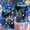 Maxcorners Bowling Angry Mascot Bowling Ball Character Flaming Fire Dripping Slatter Crashing Pins Geometric Pattern Multi Options Personalized Name, Team Name Unisex 3D Shirt (4 Colors)